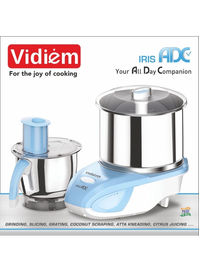 فيديم Vidiem IRIS ADC Wet Grinder & Food Processor | 2L Wet Grinder with Atta Kneader, Slicer, Citrus Juicer & Coconut Scraper | 5 Years Warranty | White & Blue - Image 3
